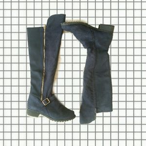Knee high boots dark navy with gold zipper